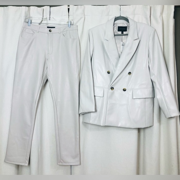 Banana Republic Womens Faux Vegan Leather Blazer Jacket & Pants Cream Large NWT - Picture 1 of 16